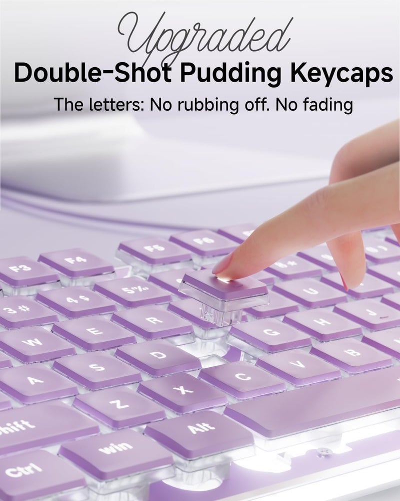 SEUNKWANG EWEADN GX710S Backlit Computer Keyboards, Wired USB Keyboard with White Backlit, Metal Panel, Plug and Play, Pudding Keycaps Full Size Quite Computer Keyboard for Win/PC/Laptop-Purple - Image 5